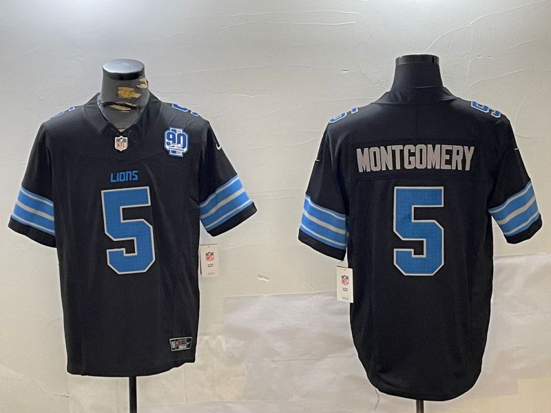 Men Detroit Lions #5 Montgomery Black three generations 2024 Nike Limited NFL Jersey style 3